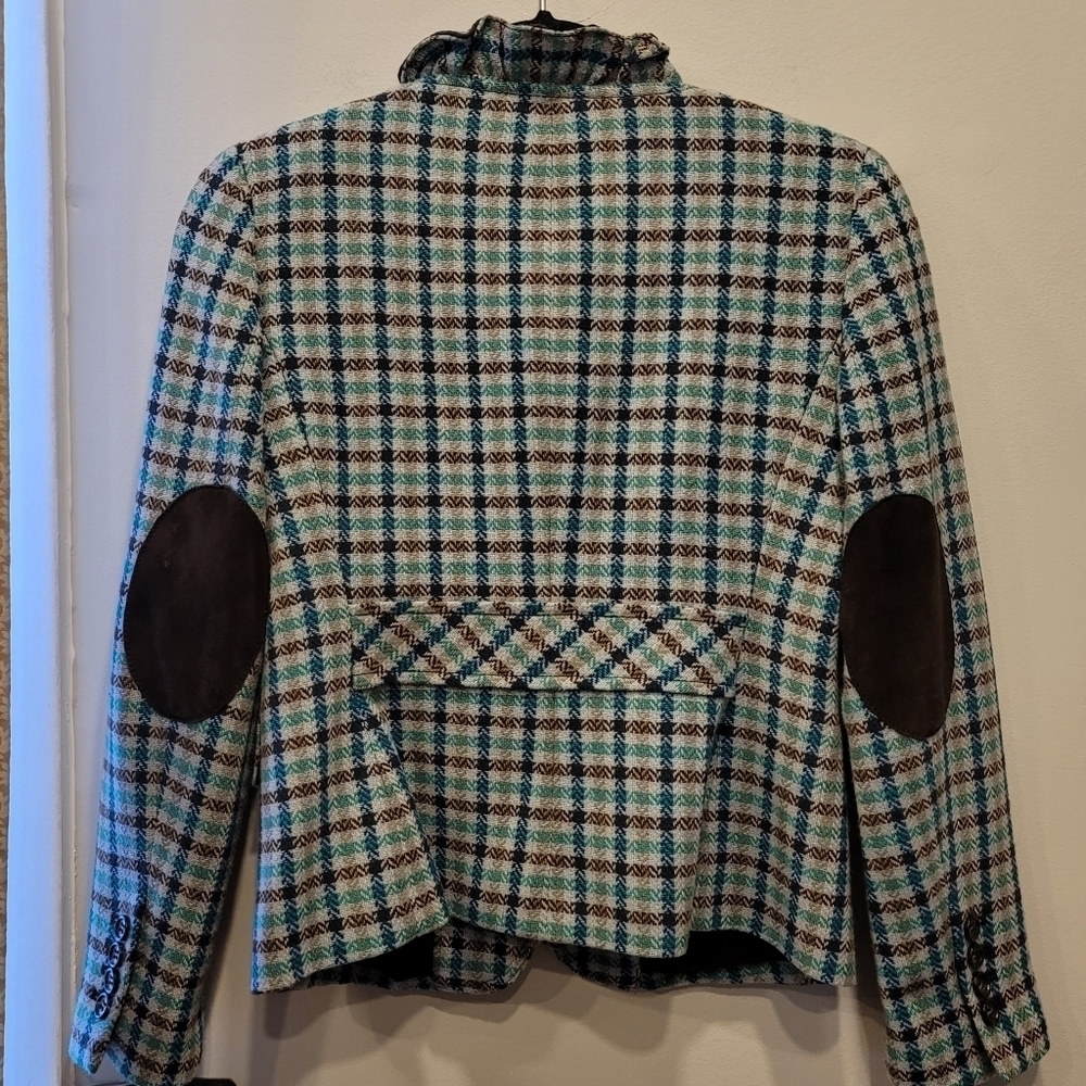 Sz 2P Talbots Wool Blazer Windowpane Plaid Tweed Check Preppy Elbow Patch - Picture 3 of 9